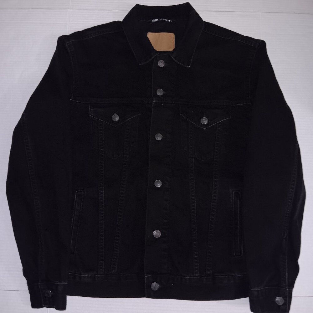 ZARA MEN'S BUTTON UP BLACK DENIM JACKET - Picture 1 of 11